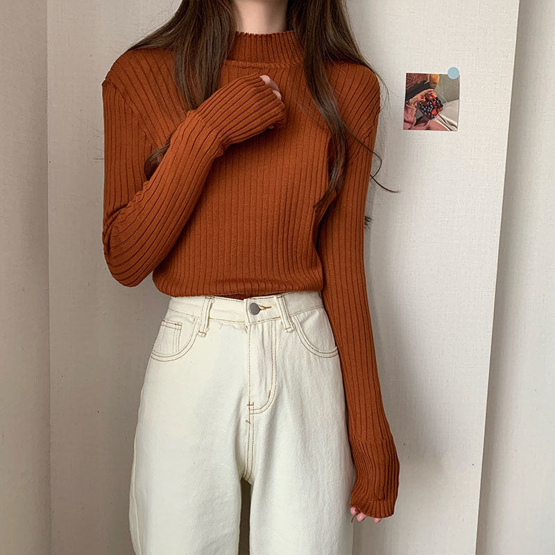 Half High Neck Bottoming Sweater - WOMONA.COM