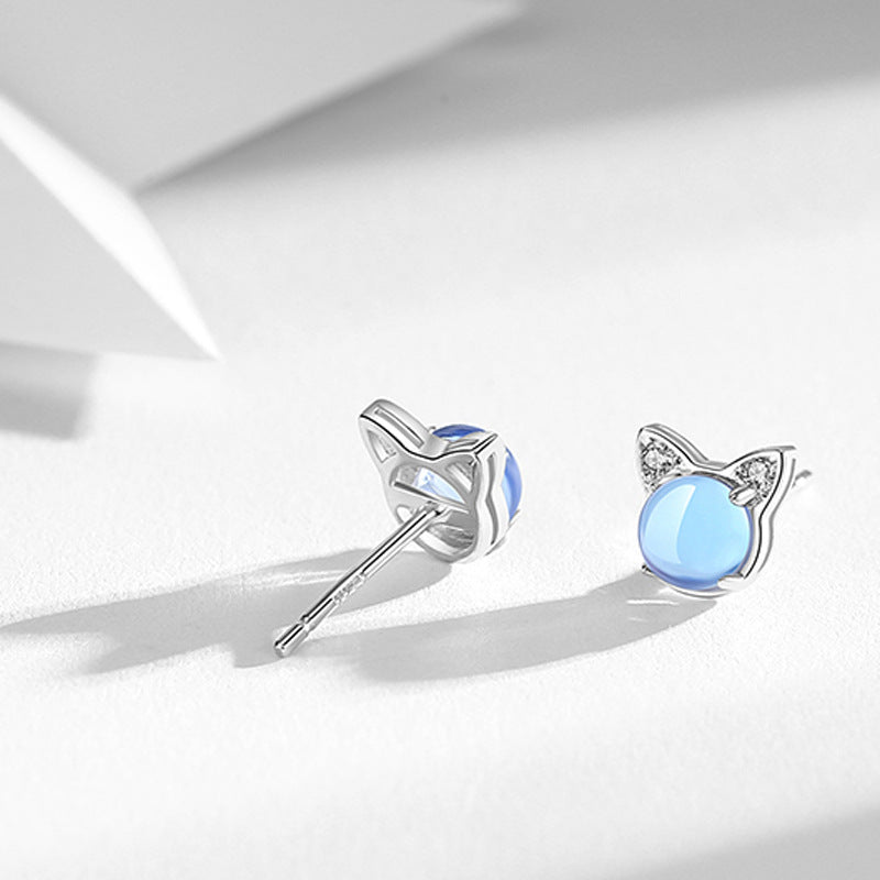 Aqua Blue Cat Small Earrings - WOMONA.COM