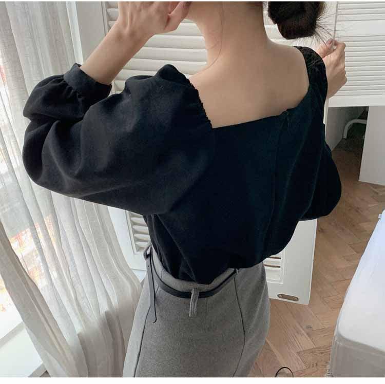 Collar Lantern Sleeve Shirt - WOMONA.COM