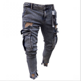 Cargo Hole Denim Jeans Men - WOMONA.COM