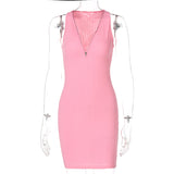 Women Stripe Knitted Women Sleeveless Mini Dress - WOMONA.COM