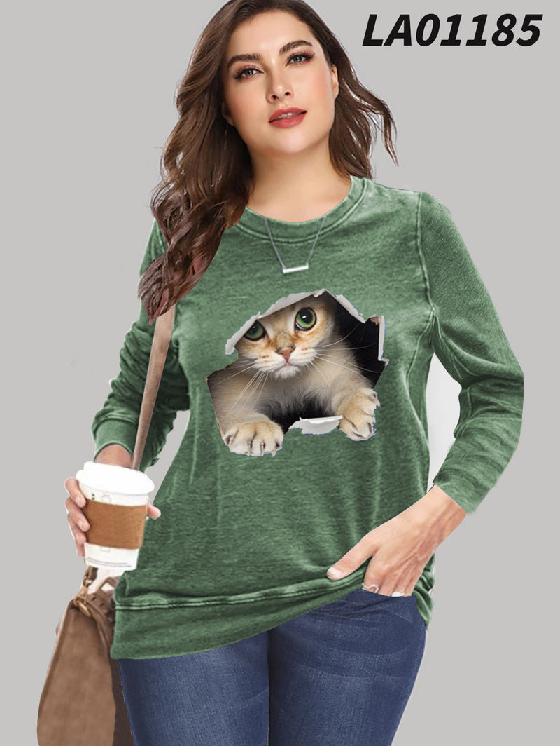 Plus Size Women's Loose Long-sleeved T-shirt - WOMONA.COM