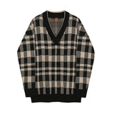 Men's V-neck Plaid Sweater - WOMONA.COM