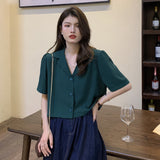 Collar Short-sleeved Shirt - WOMONA.COM