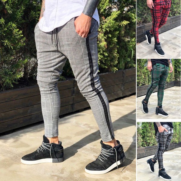 Plaid Print Casual Pants Men - WOMONA.COM