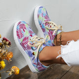 Lace-Up Flats Leaves Print Casual Sneakers - WOMONA.COM