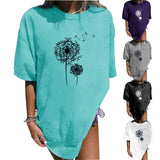 Summer Plus Size Dandelion Printed Mid-length T-shirt - WOMONA.COM