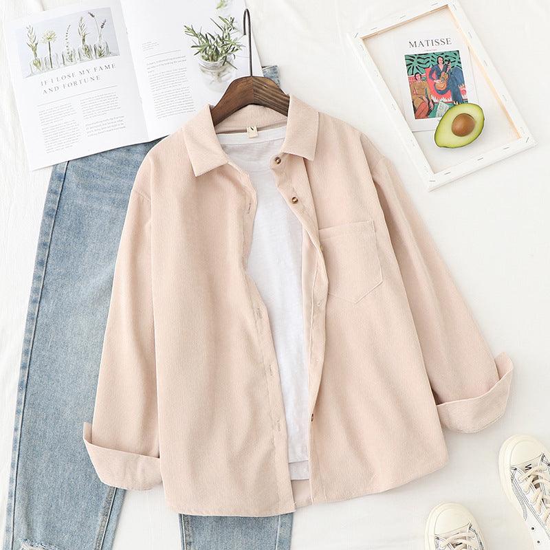 Corduroy long-sleeved shirt - WOMONA.COM