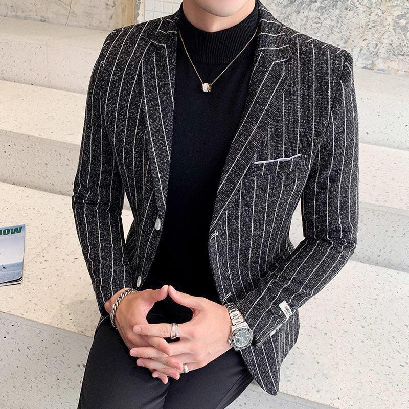 Danxi men's business jacket, dark grey pinstripe with notch lapel and chest pocket.