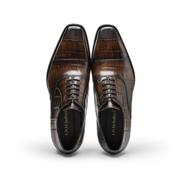 Cowhide Hand Colored Embossed Men's Shoes - WOMONA.COM