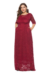 Plus Size Women New Hollow Lace Pocket Dress - WOMONA.COM