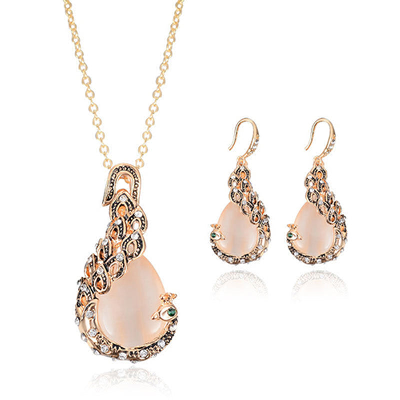 Retro Water Drop Necklace And Earrings Two-piece Set - WOMONA.COM