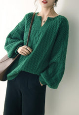 Emerald retro lazy sweater - WOMONA.COM