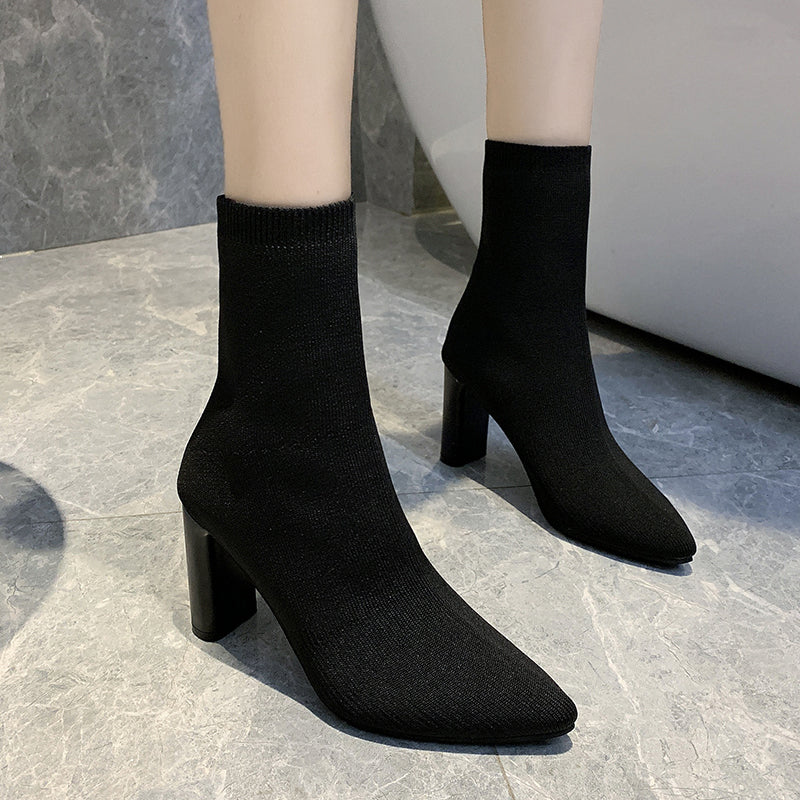 Yarn Pointed High Heels - WOMONA.COM