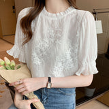 Flare Short Sleeve Chiffon Shirt Women Fashion - WOMONA.COM