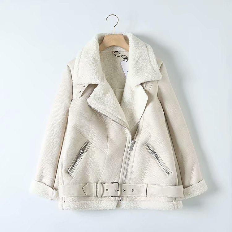 Winter Faux Lamb Leather Jacket - WOMONA.COM