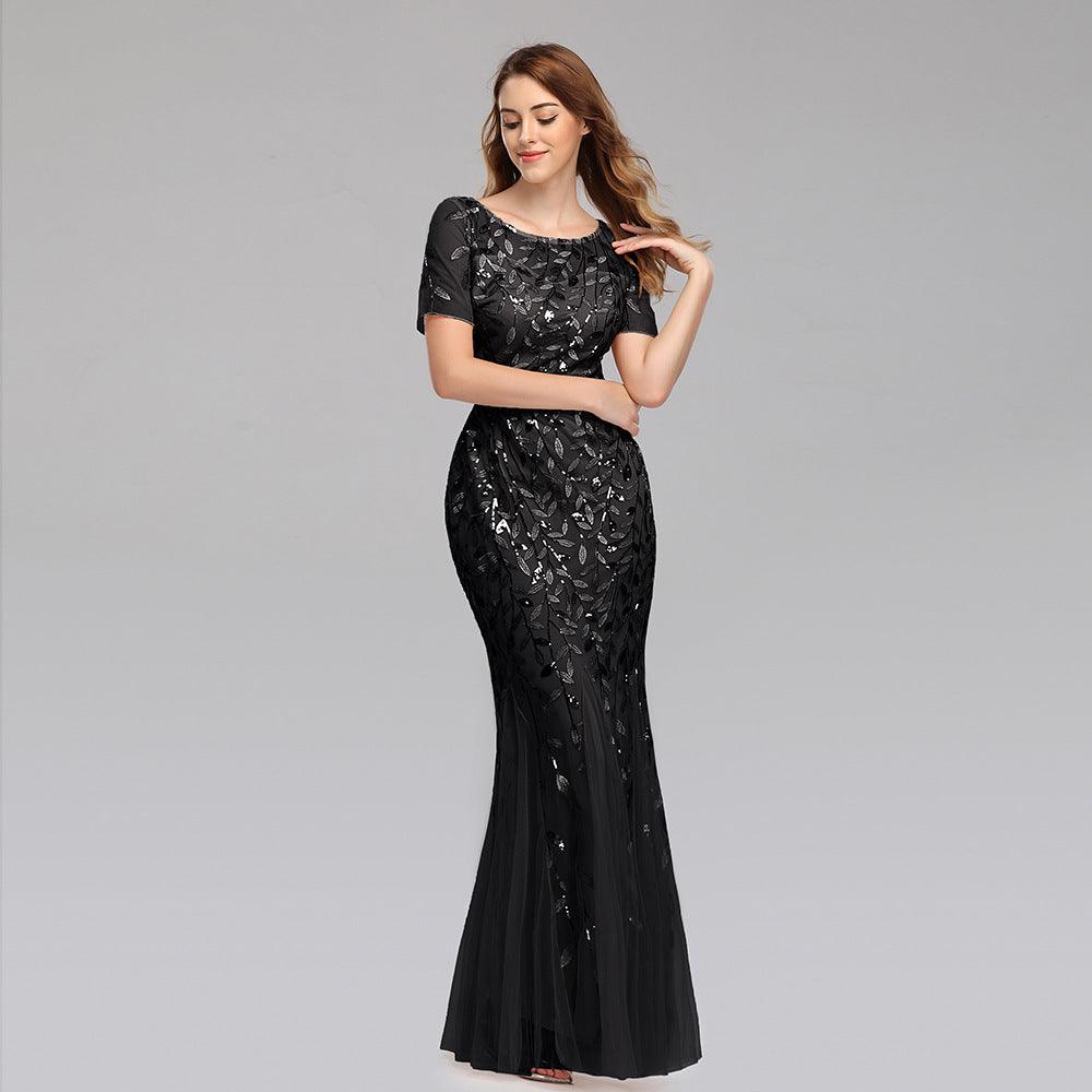 Women's Lace Embroidered Floor-Length Evening Gown