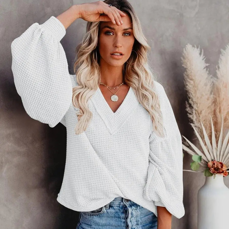 T-shirt Lantern Sleeve Top - WOMONA.COM