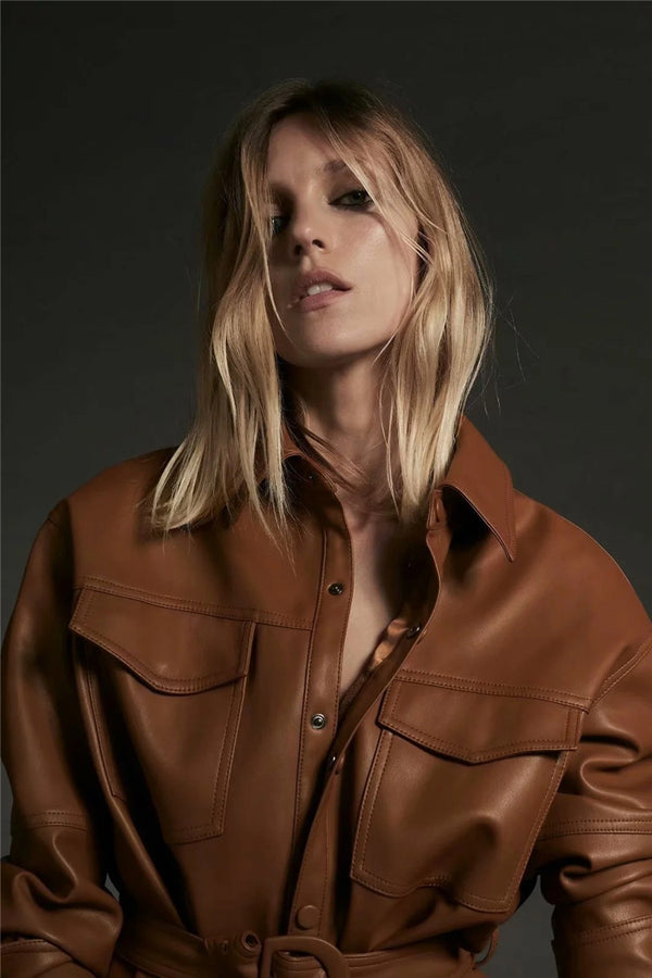 Faux Leather Jacket - WOMONA.COM