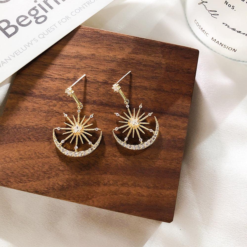 Sun and Moon Crystal Earrings - WOMONA.COM