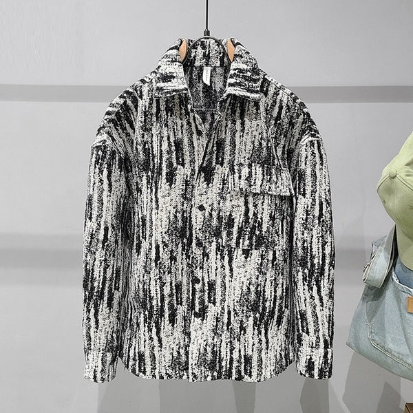 Tweed Tie Dye Print Long Sleeve Shirt Jacket Men - WOMONA.COM