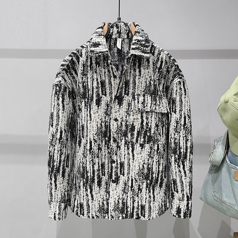 Tweed Tie Dye Print Long Sleeve Shirt Jacket Men - WOMONA.COM