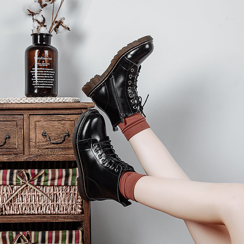 Black Leather Single Boots - WOMONA.COM