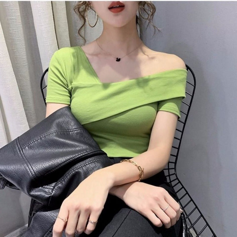 Summer Korean Slim Short Sleeve T-shirt Women - WOMONA.COM