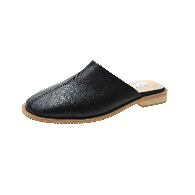 Women's Low Heel Baotou Soft Leather Sandals - WOMONA.COM