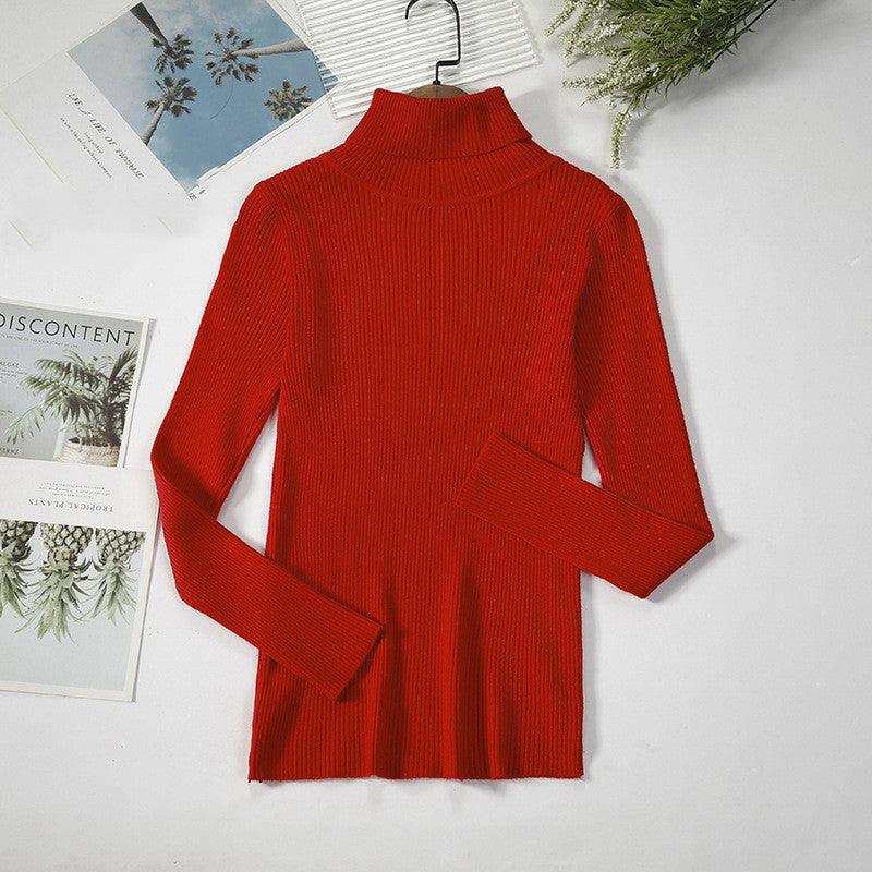 Strip Knit Pullover Turtleneck Sweater - WOMONA.COM