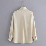 Satin Solid Color Shirt Top - WOMONA.COM
