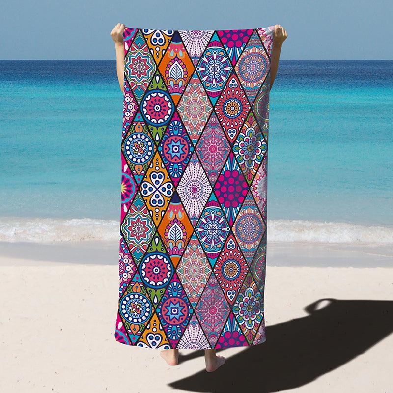 Quick-drying microfiber bath towel with colorful geometric medallion print