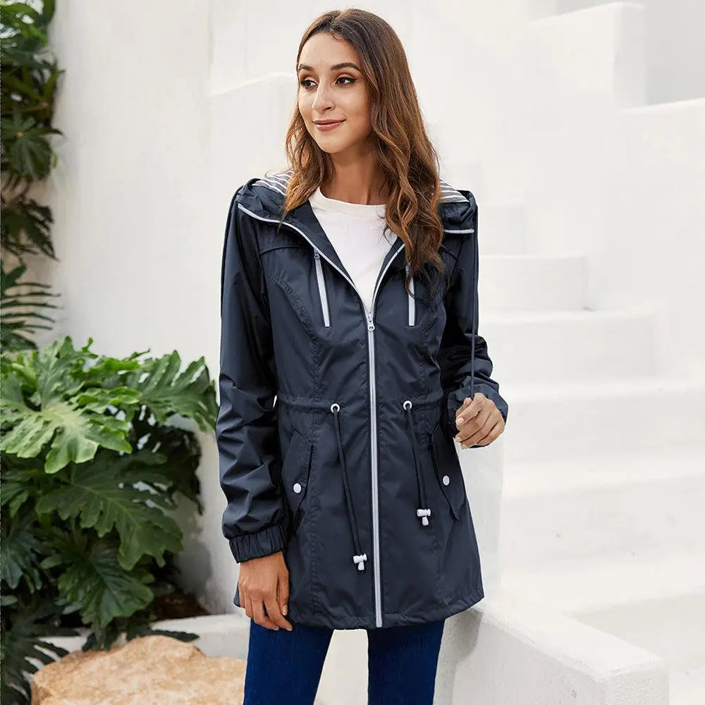 Long Raincoat Women's Hooded Jacket - WOMONA.COM