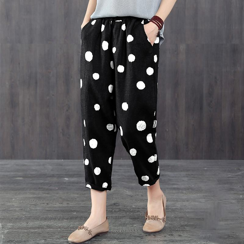 Dot plus size loose women's casual trousers - WOMONA.COM