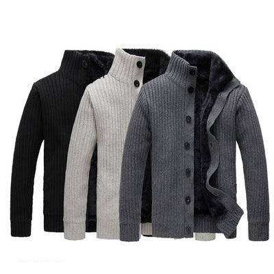 Set of ribbed knit hooded button jackets in black and gray