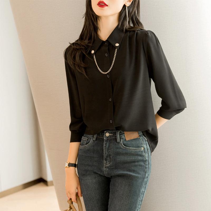 Black Chiffon Top Ladies Blouse - WOMONA.COM