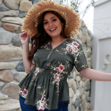 V-neck plus size shirt print top - WOMONA.COM