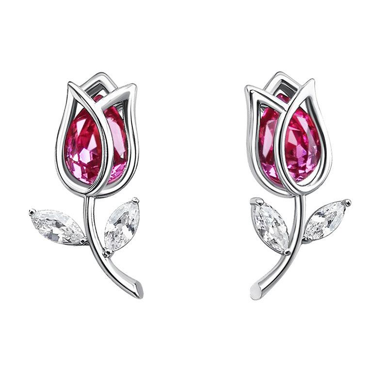 Ear Pin Rose Flower Earrings - WOMONA.COM