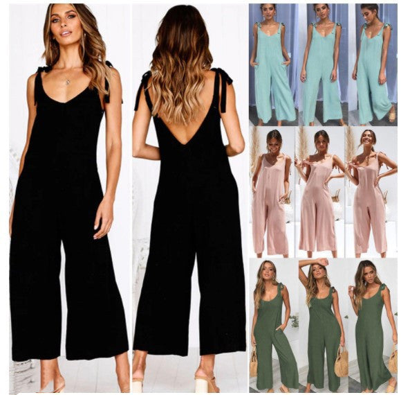 Back solid jumpsuit - WOMONA.COM