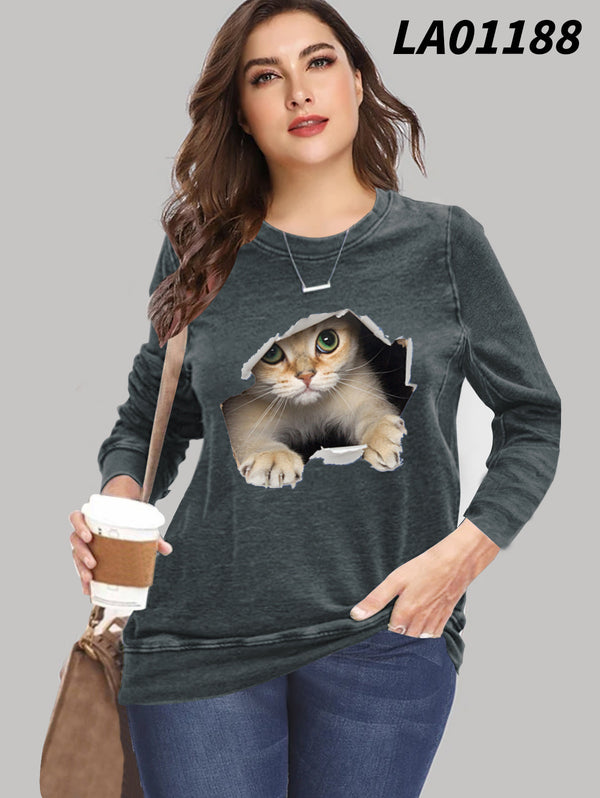Plus Size Women's Loose Long-sleeved T-shirt - WOMONA.COM