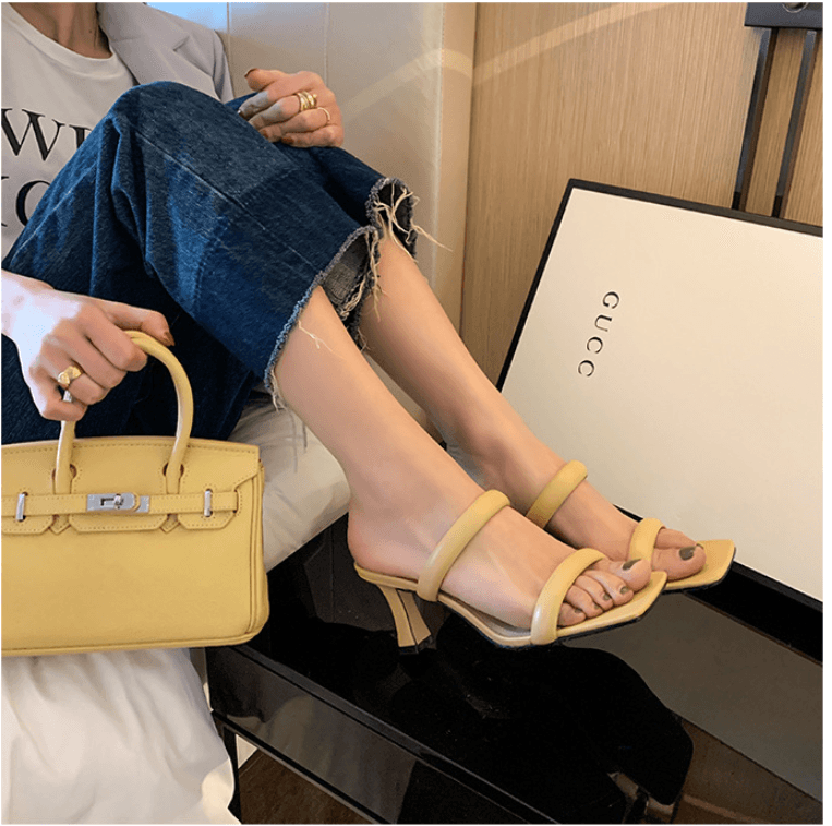 Ladies Simple Backspace High-heeled Slippers - WOMONA.COM
