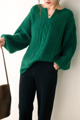 Emerald retro lazy sweater - WOMONA.COM