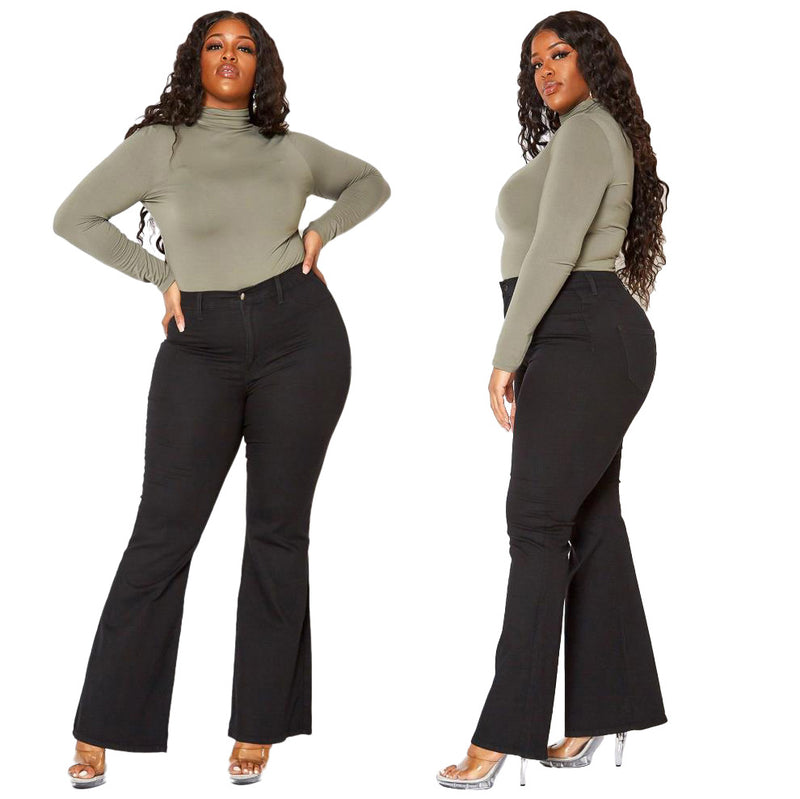 Women's Fashion Slim Fit Wide Leg Plus Size Flare Jeans - WOMONA.COM