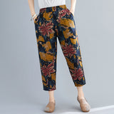 Printed Cotton Linen Pants Women's - WOMONA.COM