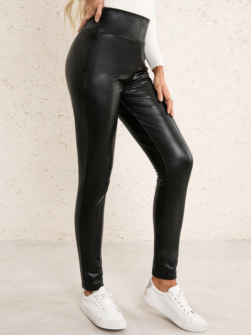 Stretch Slim Skinny Leather Pants - WOMONA.COM
