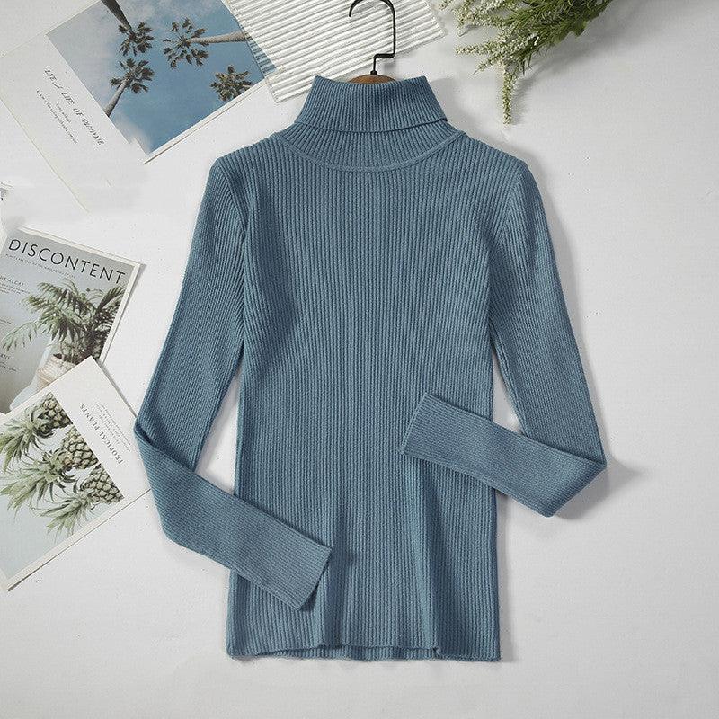 Strip Knit Pullover Turtleneck Sweater - WOMONA.COM