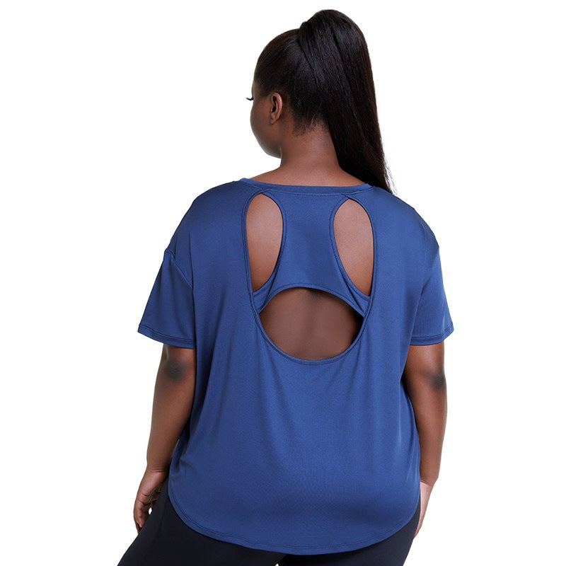 Hollow Printed T-Shirt Sports Plus Size - WOMONA.COM