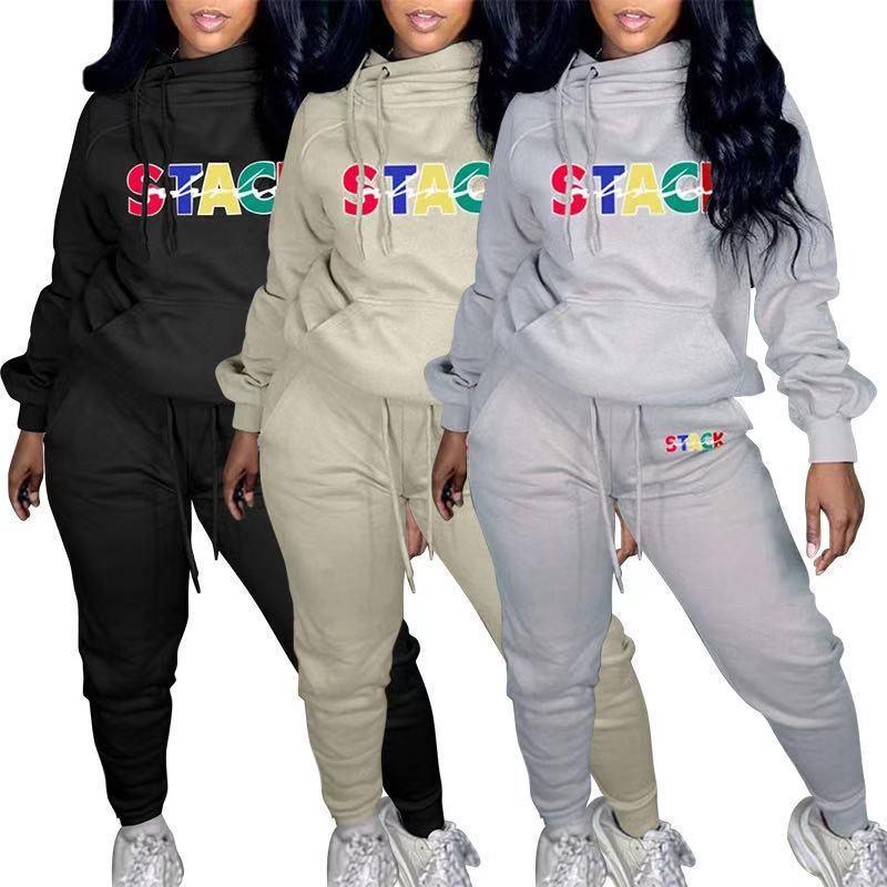 Women's Plus Size Fleece-Lined Printed Tracksuit