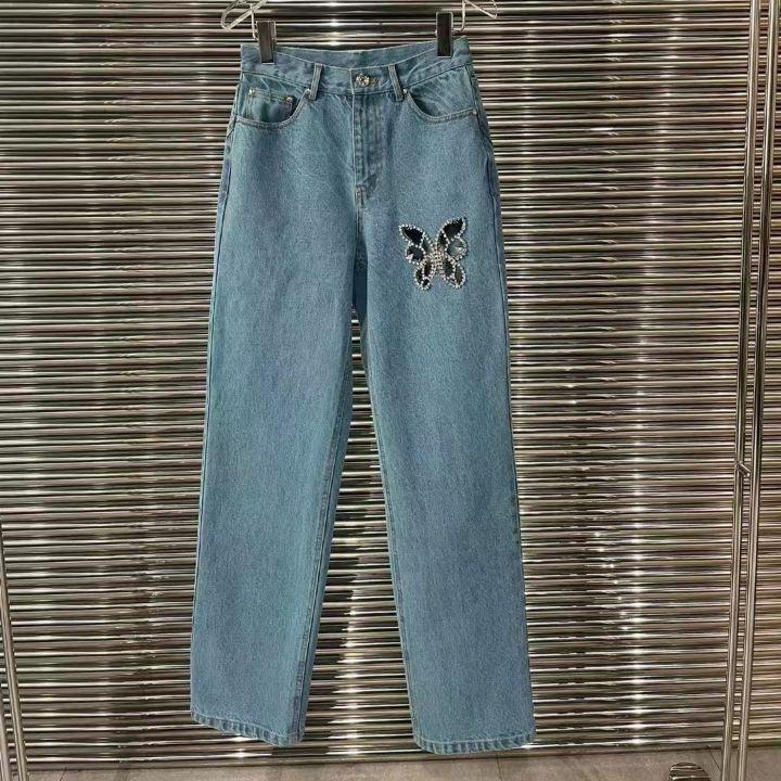 Diamond Butterfly Denim Trousers - WOMONA.COM