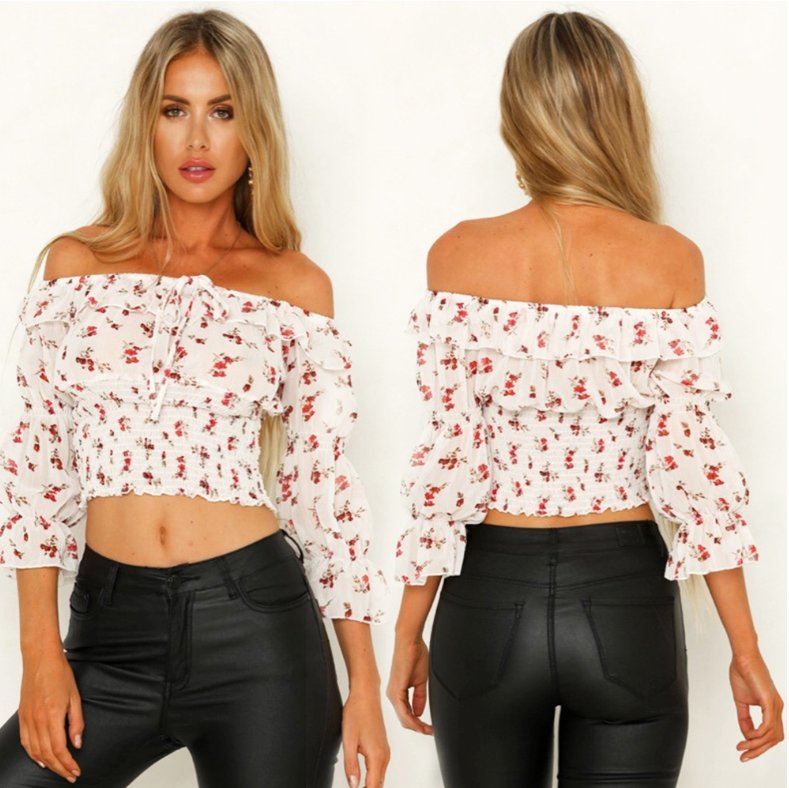 short-sleeved printed tube top - WOMONA.COM